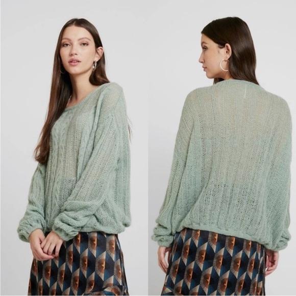 Free People / Angel Soft Pullover Sweater Mint Fresh Combo Alpaca Wool Blend XS - Picture 7 of 16